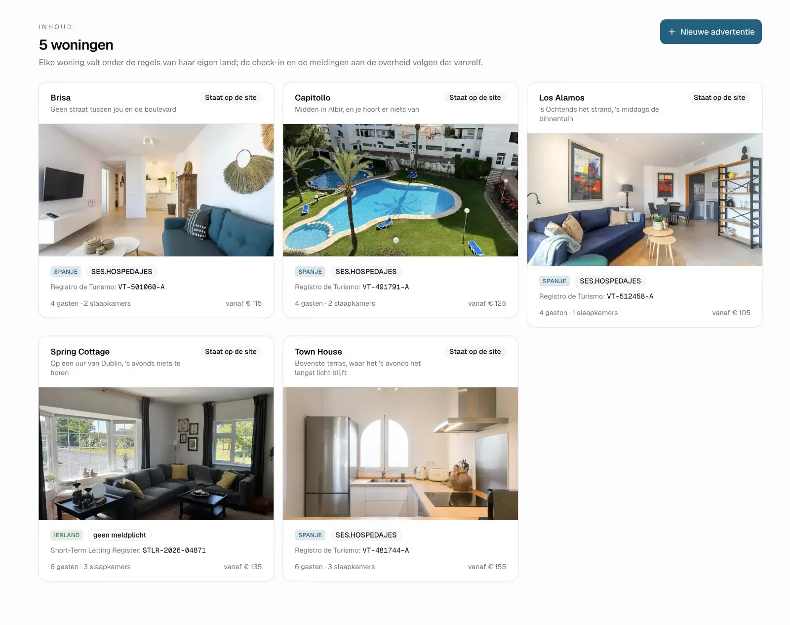 Casa Redonda — Overzicht van de advertenties en de mogelijkheid om ze aan te passen.